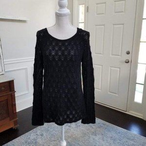 Talbots Black Open Woven Sweater Long Sleeve Size Medium
